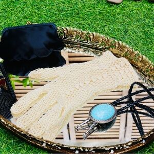 Elegant Cream Crochet Glove - Lipstick bag - clutch hand size bag. Accessories